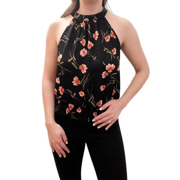 Siena Sky Black Floral Smocked Waist Blouse Top | Small - Picture 5 of 5